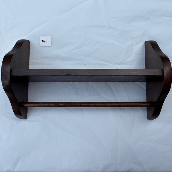 VTG Rustic Country Wall Shelf 13.5” Wood Primitive Hand Towel Bar Farmhouse EUC - Picture 2 of 8